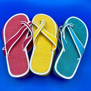 Women's Casual Flip Flop Sandals 3 pair Red/Yellow/Blue  Approx Size 9